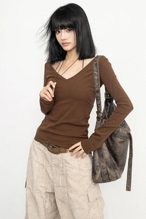 Retro V-neck Basic Top