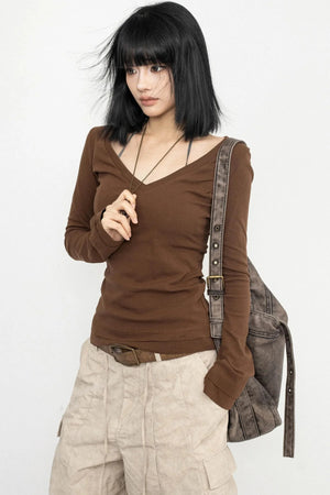 Retro V-neck Basic Top
