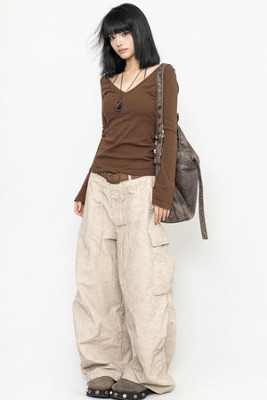 Retro V-neck Basic Top