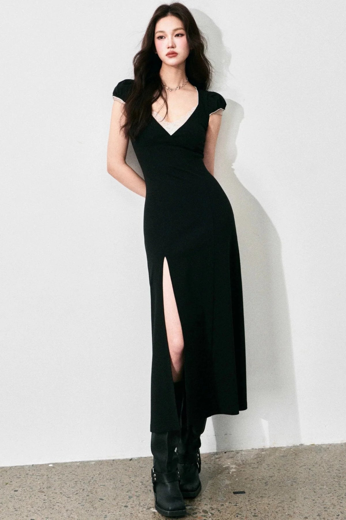 Retro V-Neck Lace Dress