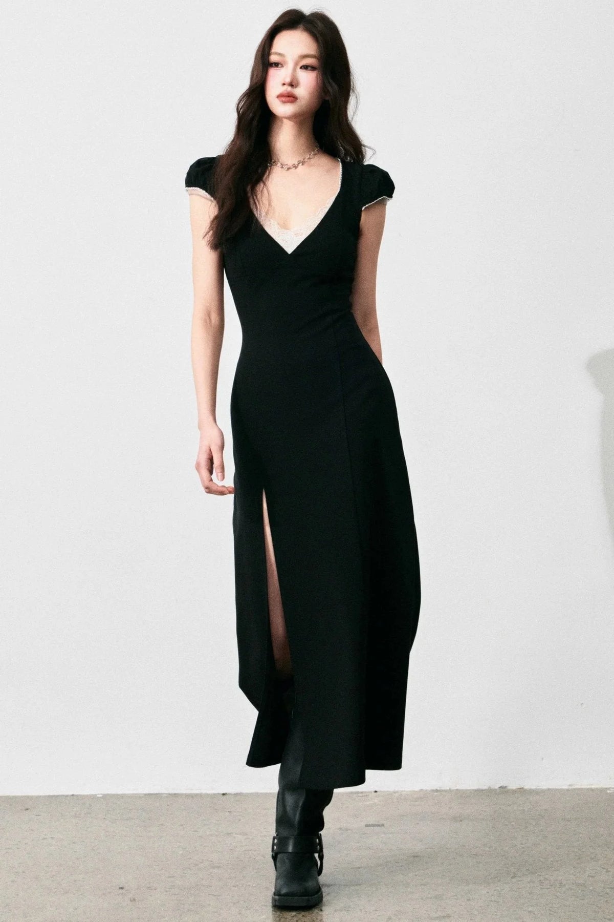 Retro V-Neck Lace Dress