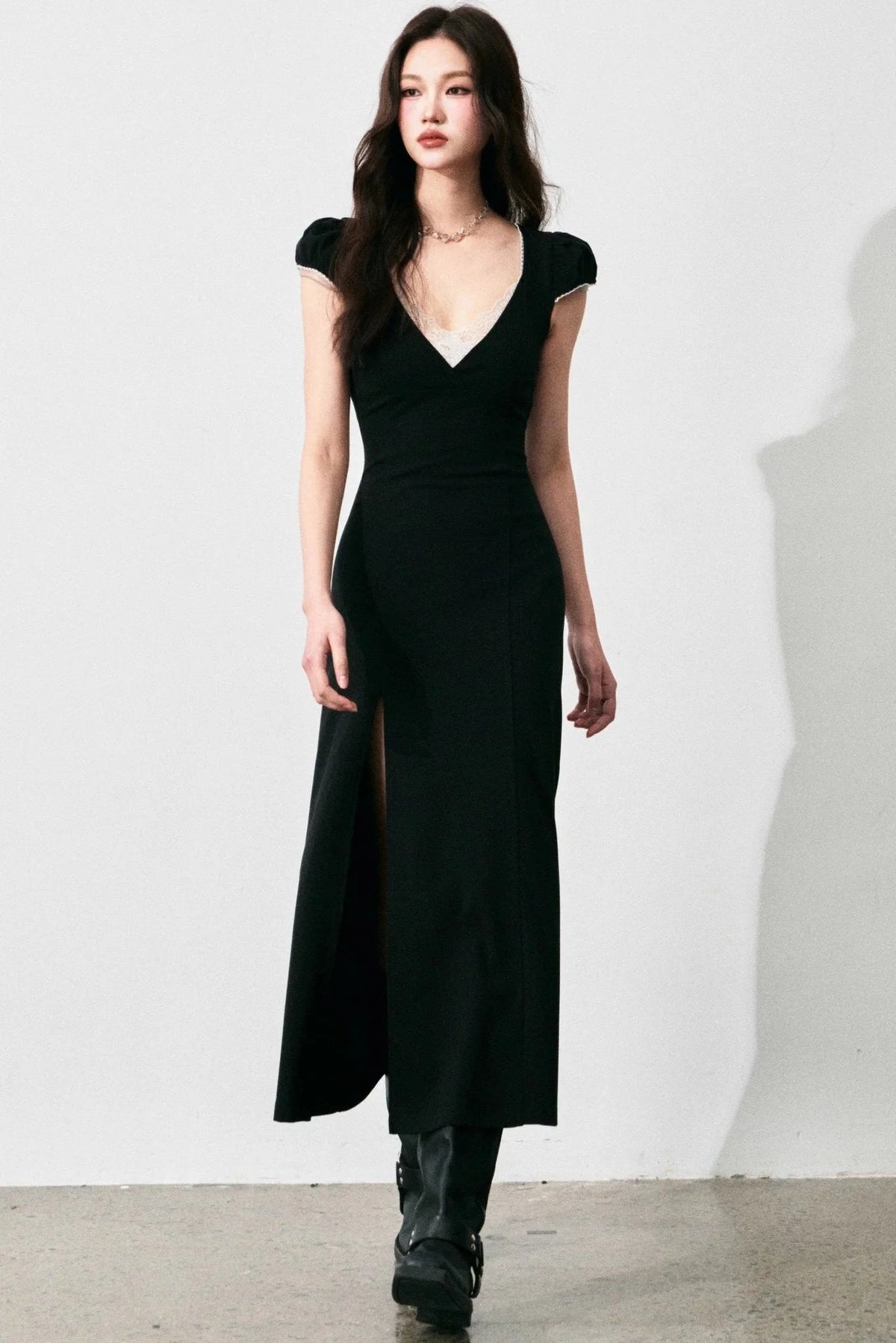 Retro V-Neck Lace Dress
