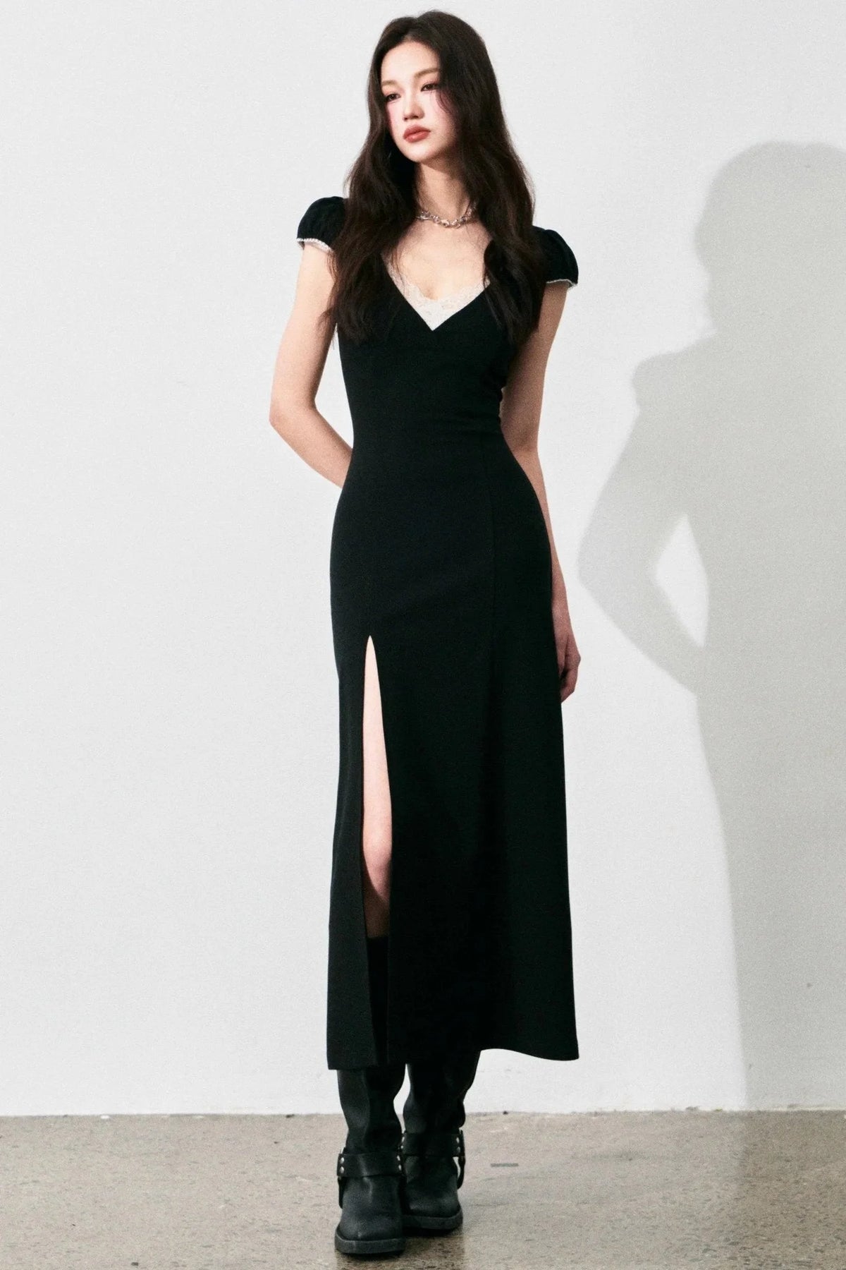 Retro V-Neck Lace Dress