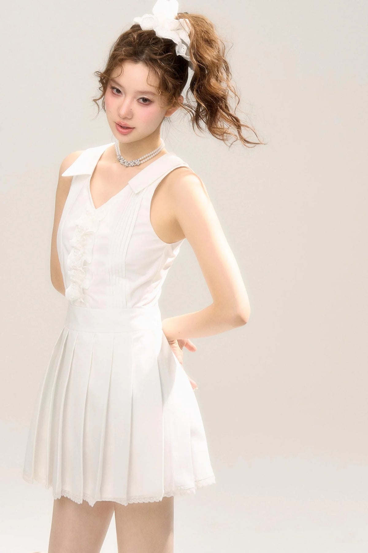 Retro V-Neck Porcelain Dress