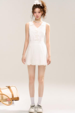 Retro V-Neck Porcelain Dress