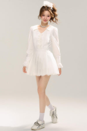 Retro V-Neck Porcelain Dress