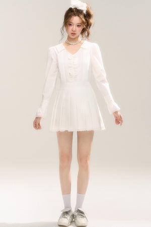 Retro V-Neck Porcelain Dress