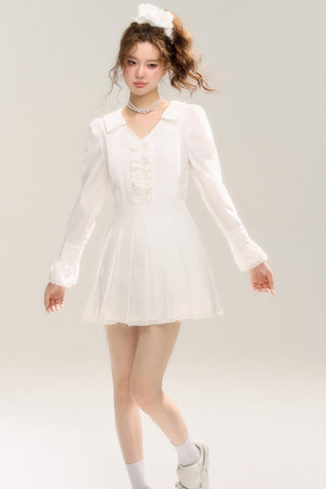 Retro V-Neck Porcelain Dress