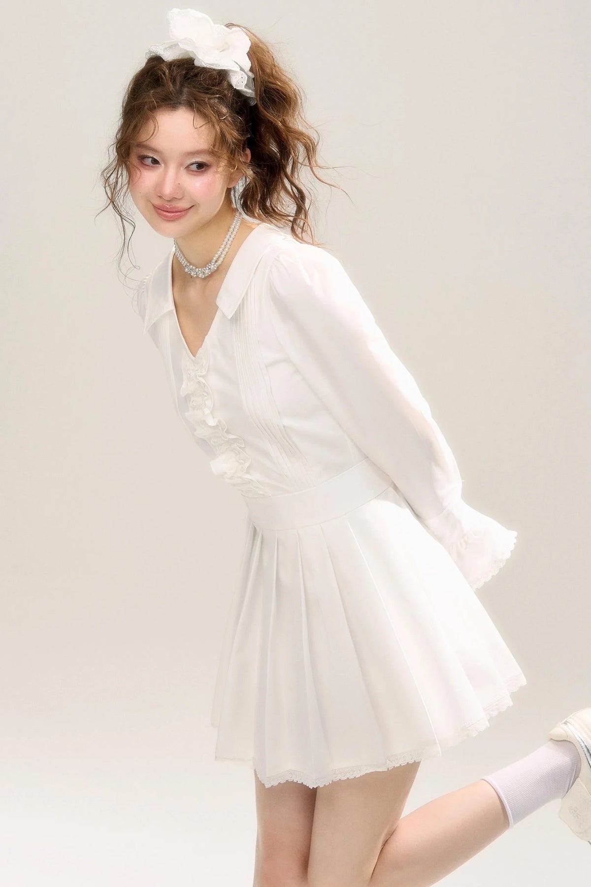 Retro V-Neck Porcelain Dress