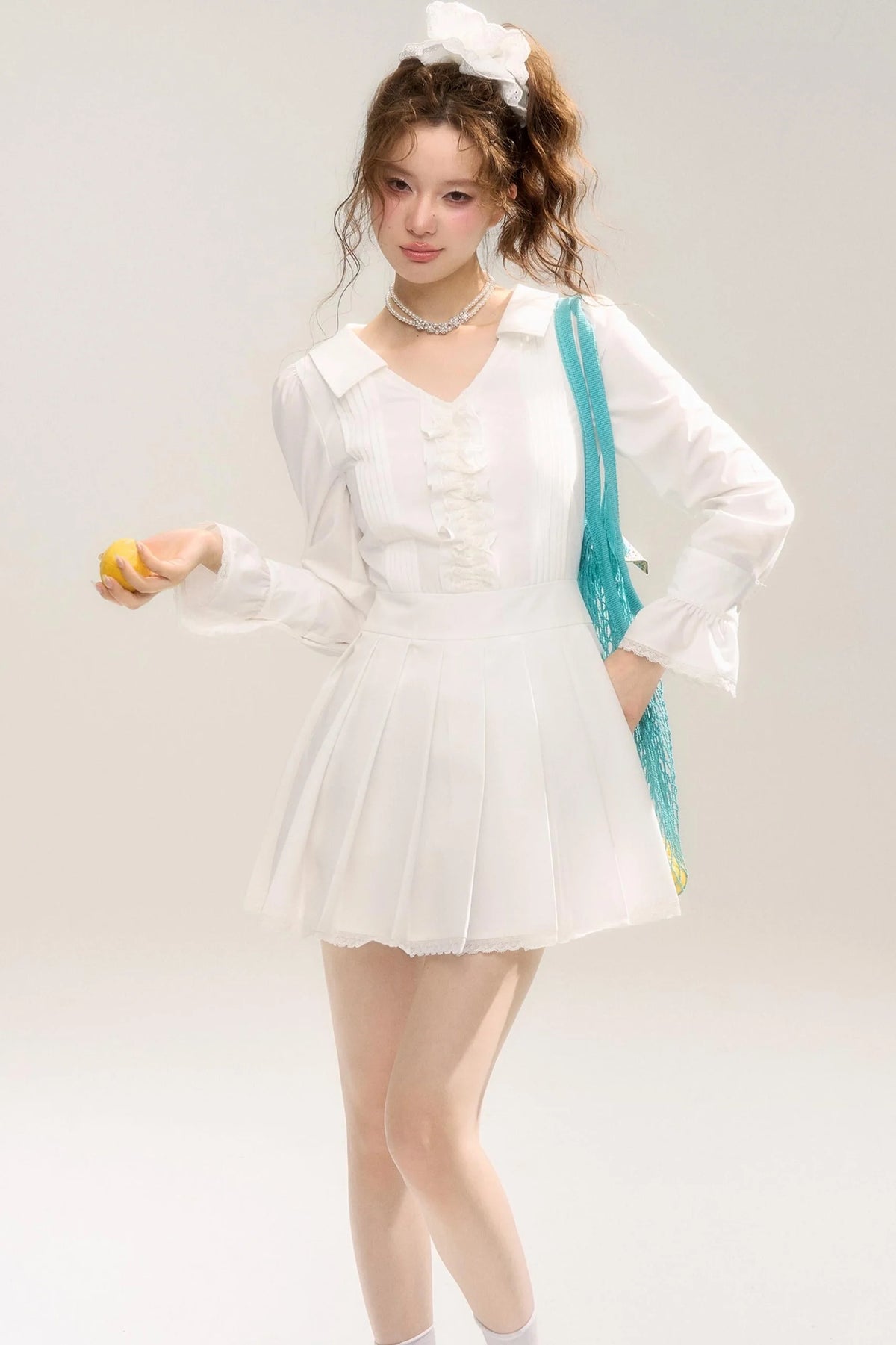 Retro V-Neck Porcelain Dress