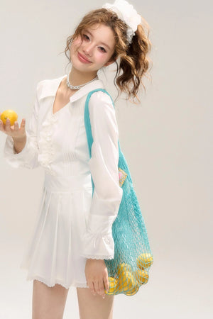 Retro V-Neck Porcelain Dress
