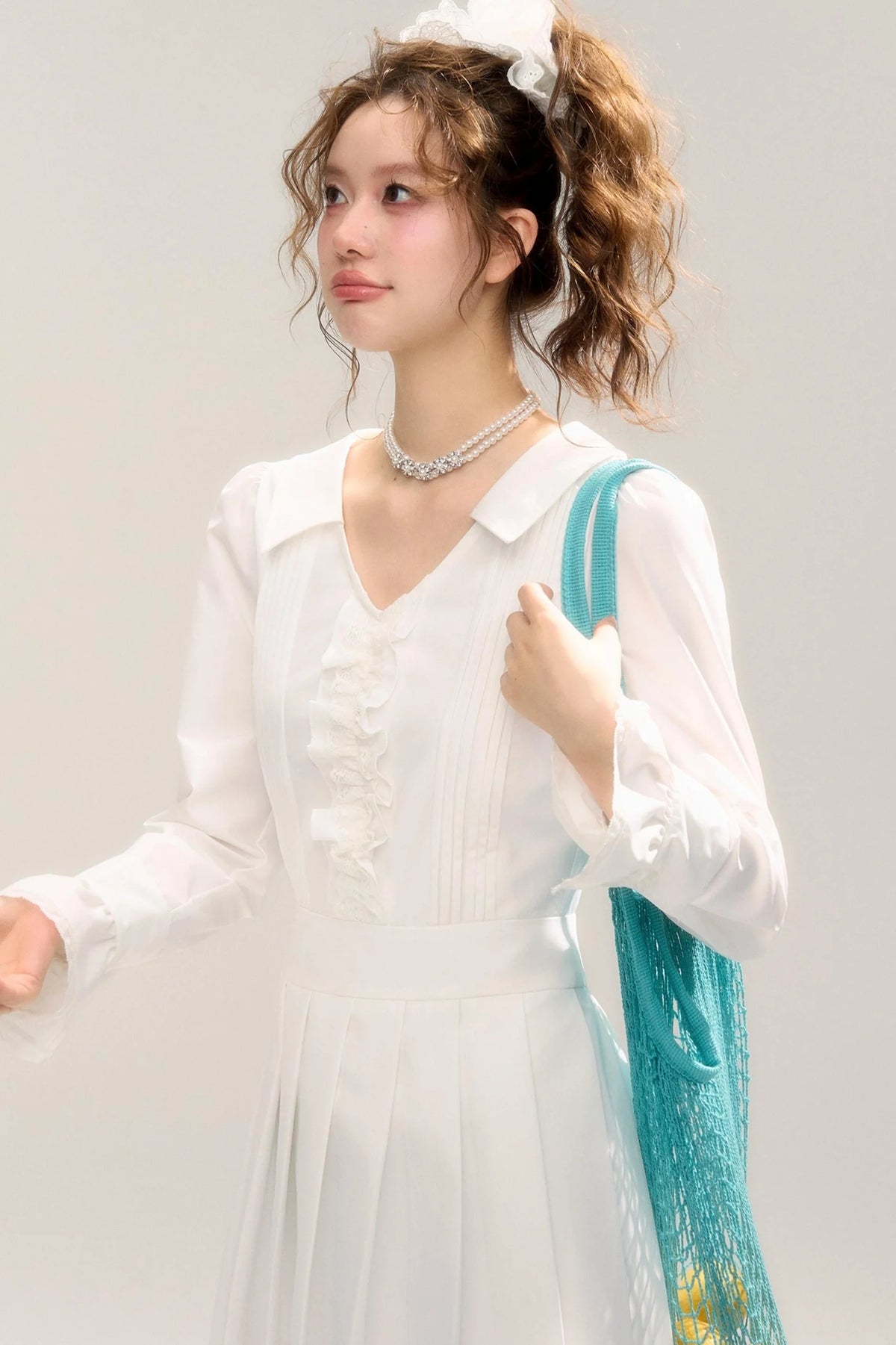 Retro V-Neck Porcelain Dress