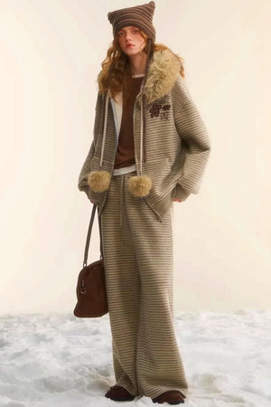 Retro Velvet Striped Jacket Set-Up