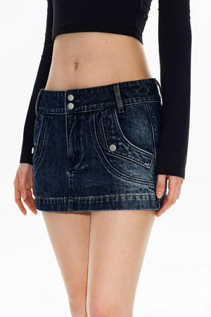 Retro Washed Denim Workwear Skirt