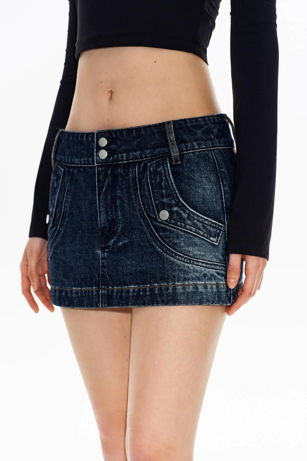 Retro Washed Denim Workwear Skirt