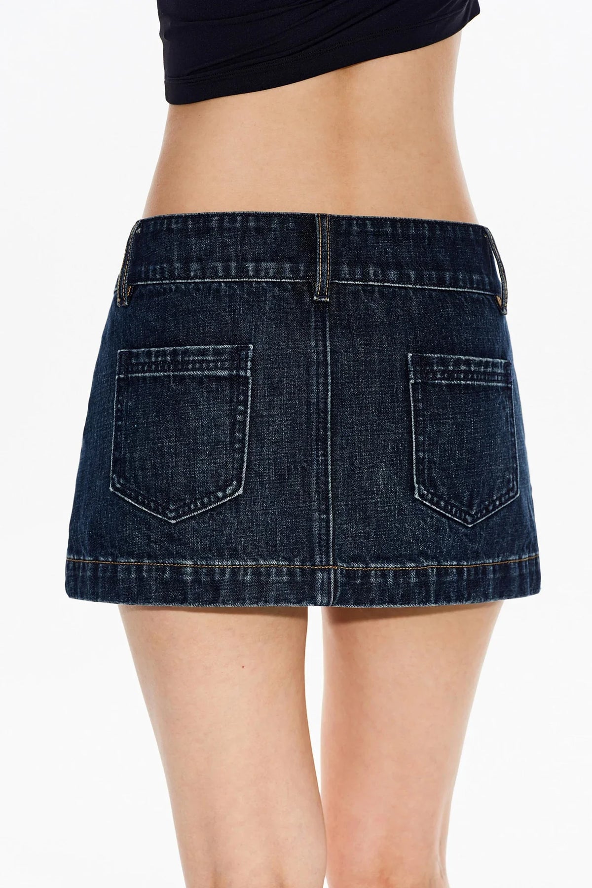 Retro Washed Denim Workwear Skirt