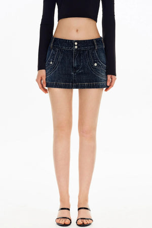 Retro Washed Denim Workwear Skirt