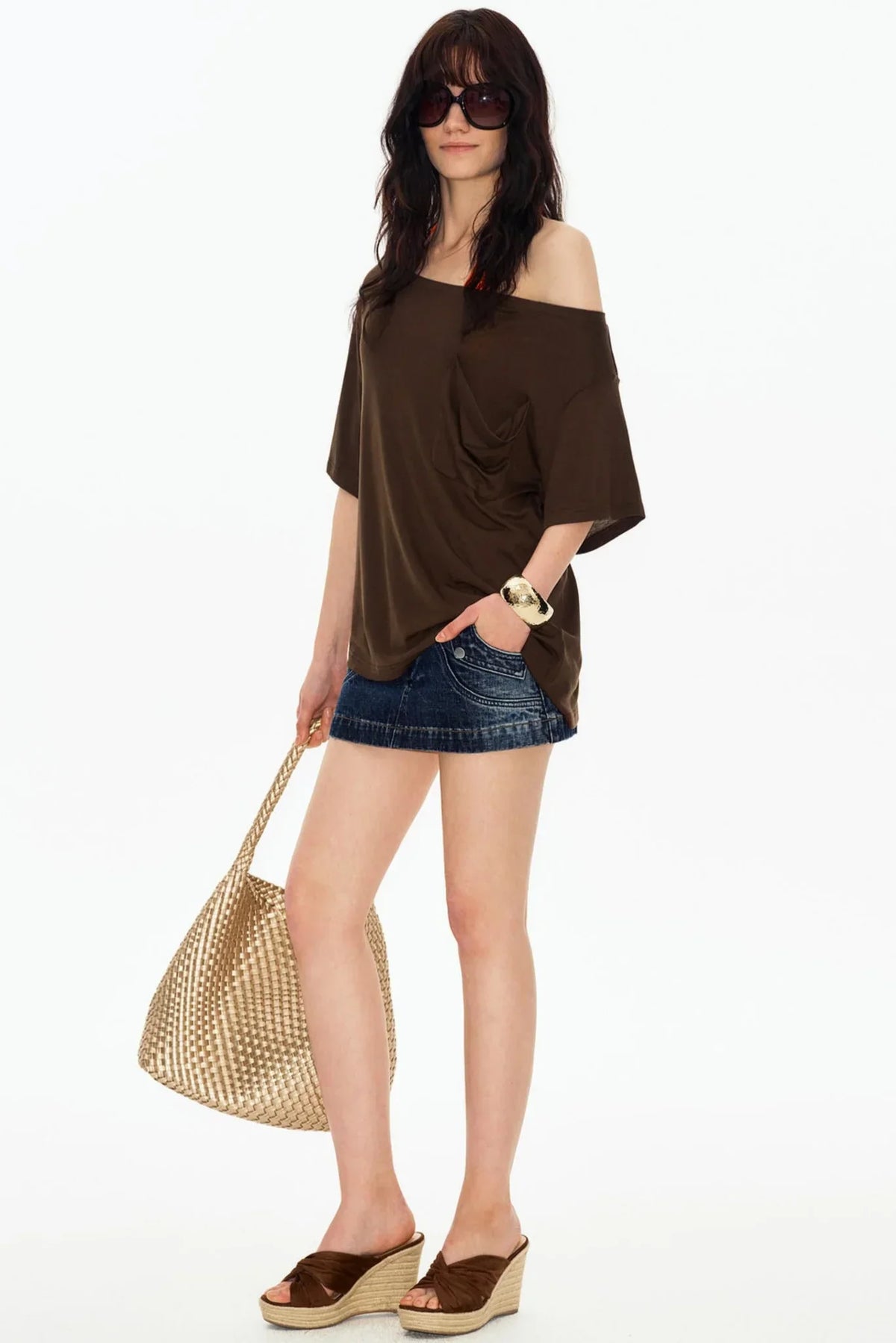Retro Washed Denim Workwear Skirt
