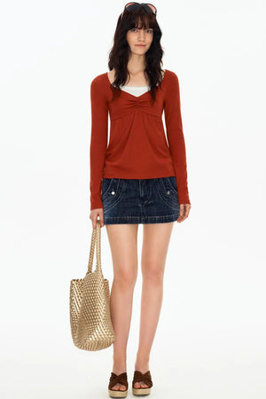 Retro Washed Denim Workwear Skirt