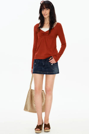 Retro Washed Denim Workwear Skirt