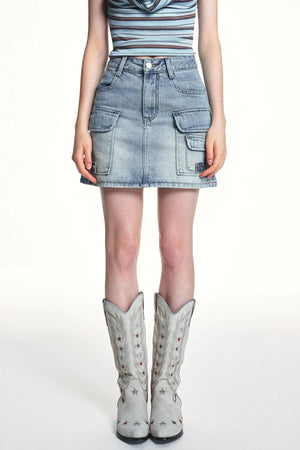 Retro Washed Slimming Denim Skirt