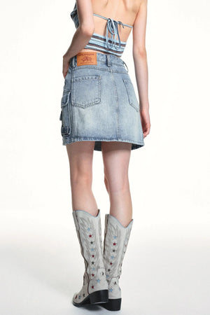 Retro Washed Slimming Denim Skirt