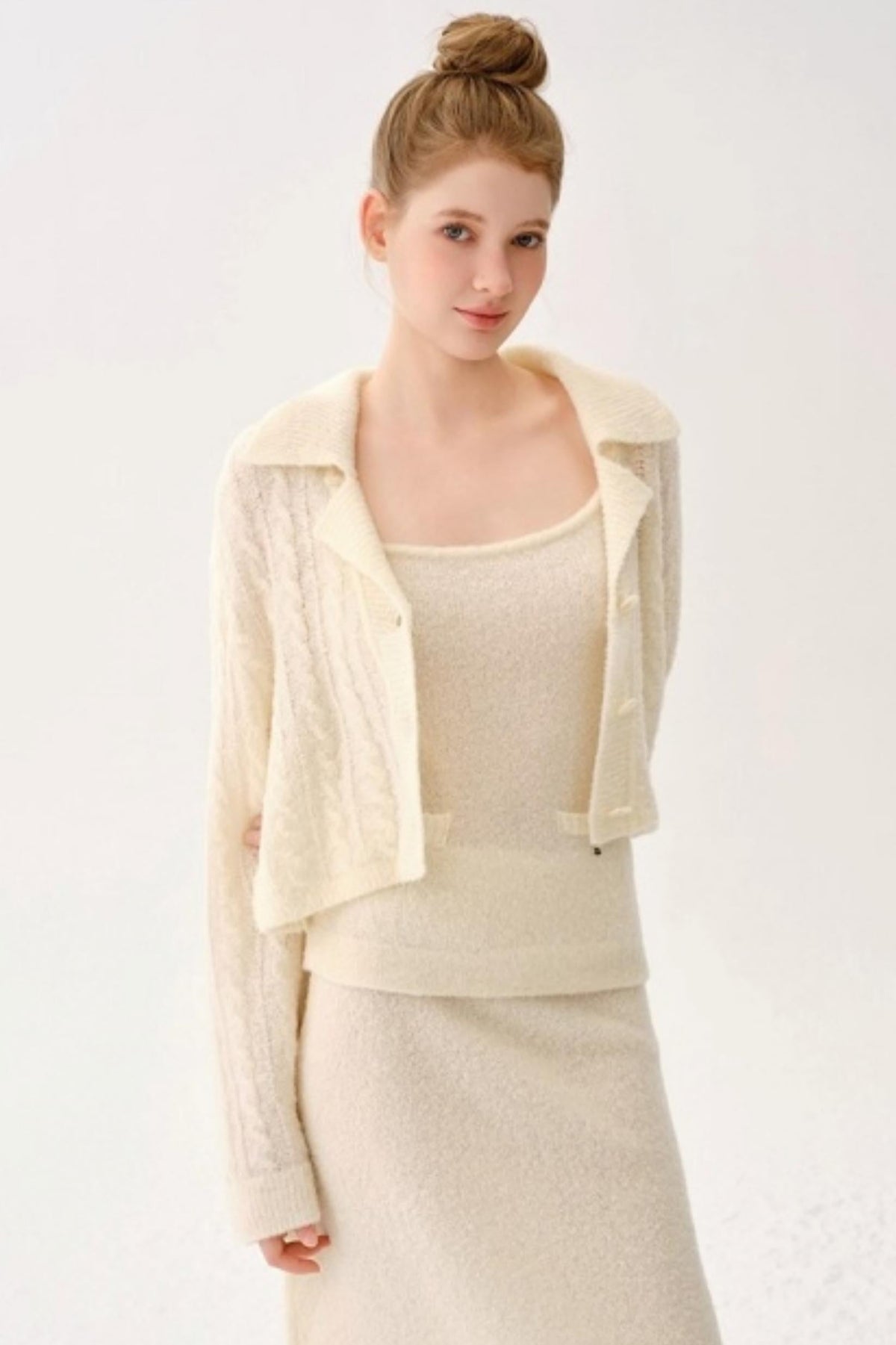 Retro Wool Blended Cardigan Set-Up