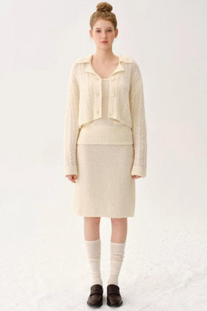 Retro Wool Blended Cardigan Set-Up