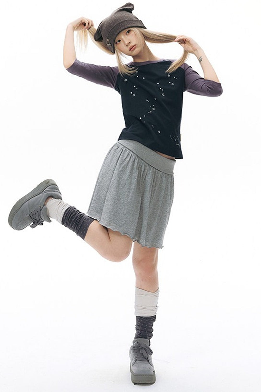 Reversible A-Line Cuffed Waistband Knit Skirt