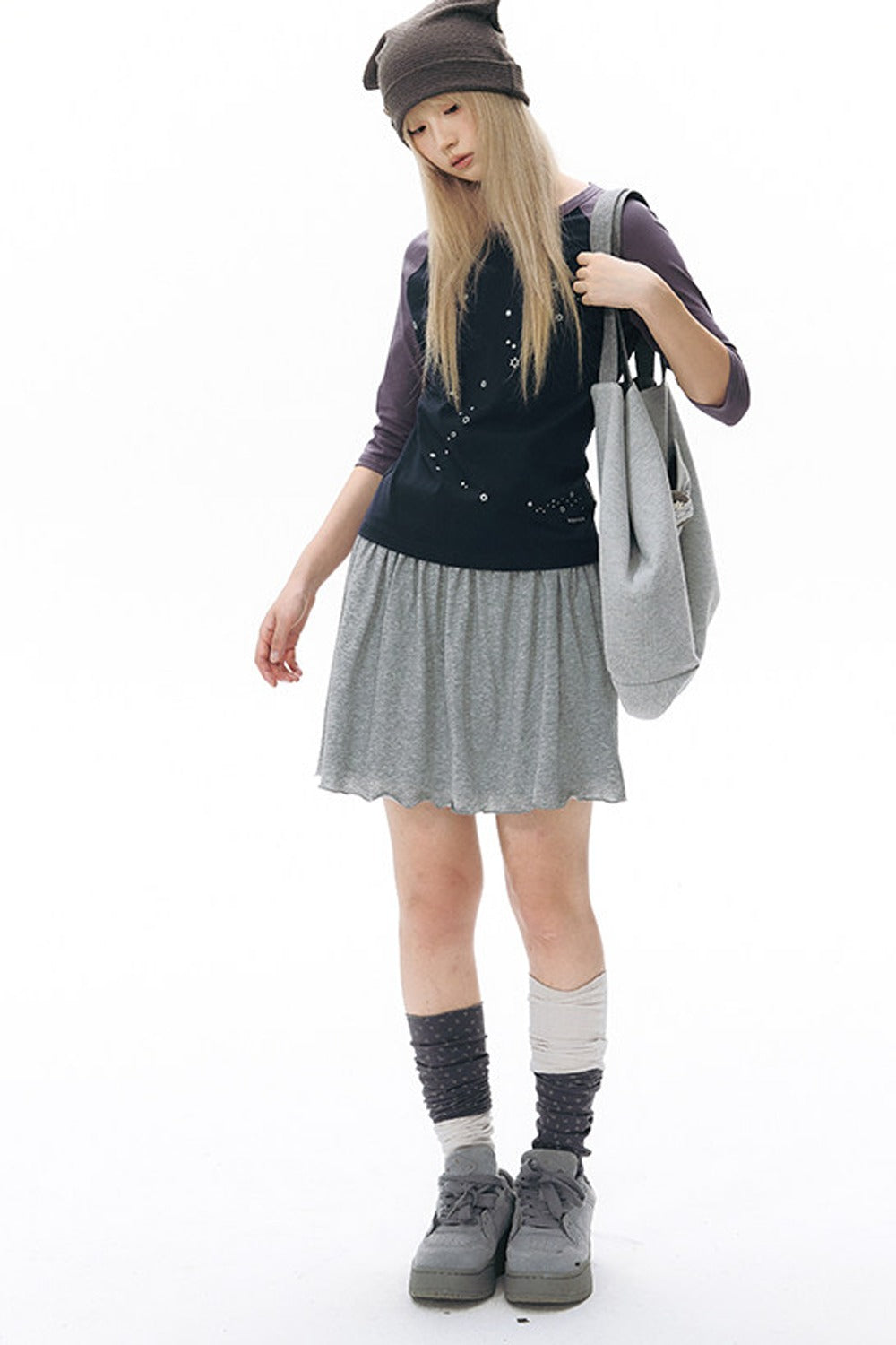 Reversible A-Line Cuffed Waistband Knit Skirt