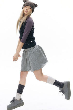 Reversible A-Line Cuffed Waistband Knit Skirt