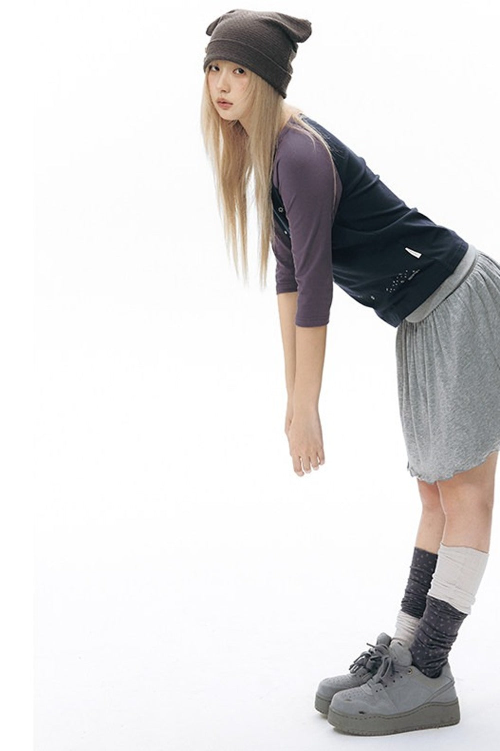 Reversible A-Line Cuffed Waistband Knit Skirt