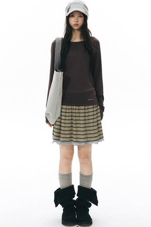 Reversible A-Line Cuffed Waistband Knit Skirt