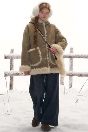 Reversible Hooded Suede Coat