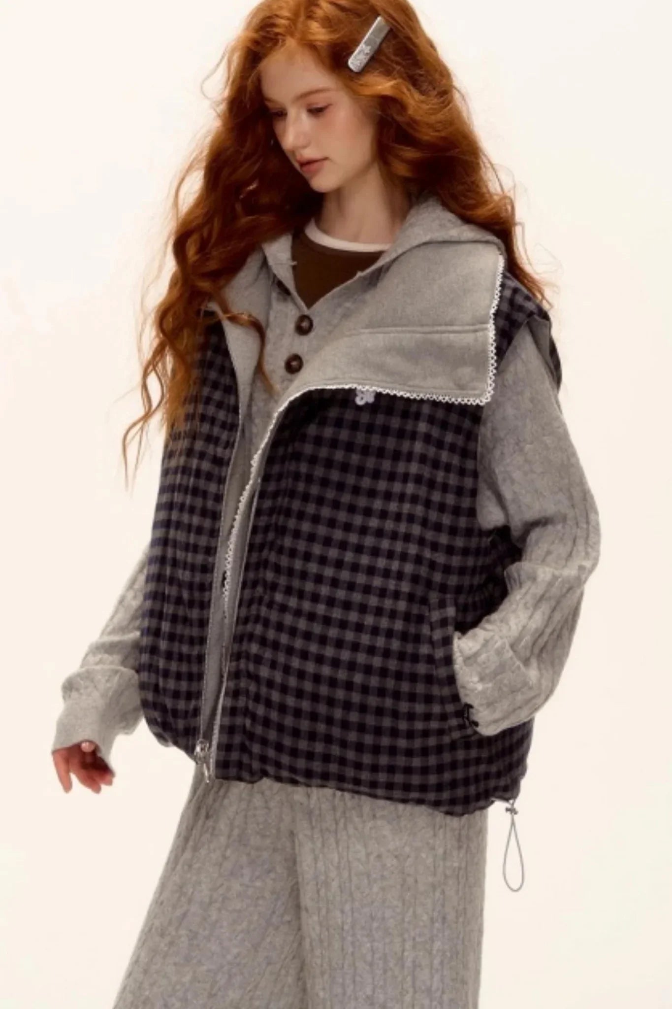 Reversible Plaid Lace Vest