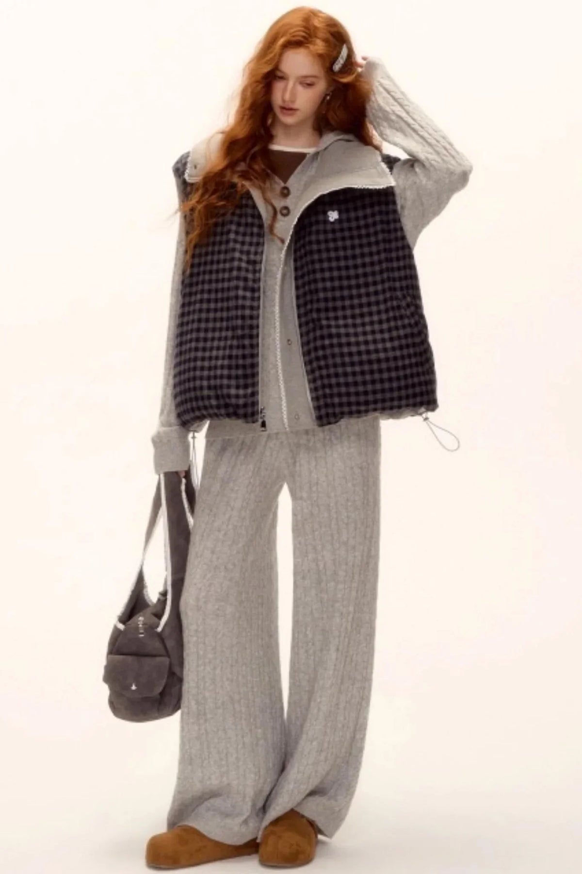 Reversible Plaid Lace Vest