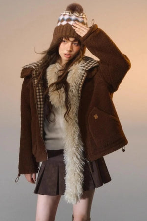 Reversible Plaid Patchwork Fleece Jacket