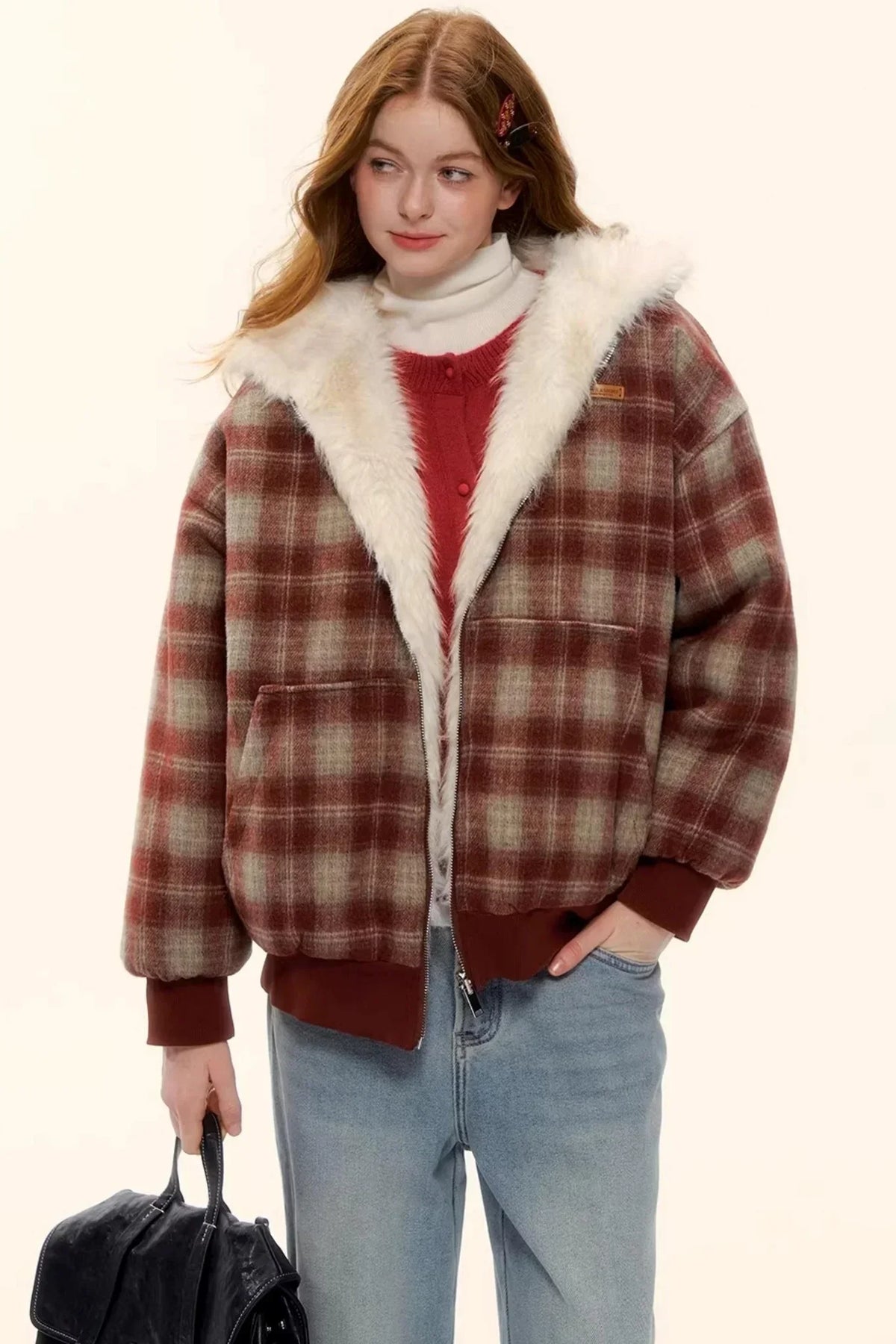 Reversible Plaid Plush Coat