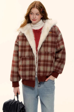 Reversible Plaid Plush Coat