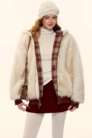 Reversible Plaid Plush Coat