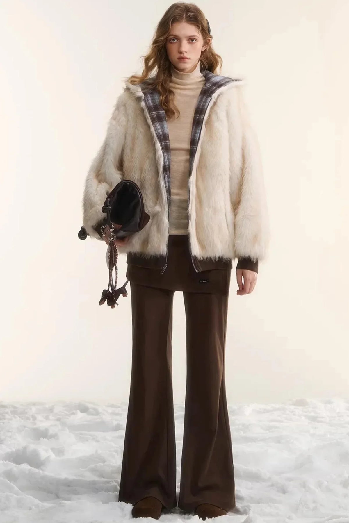 Reversible Plaid Plush Coat