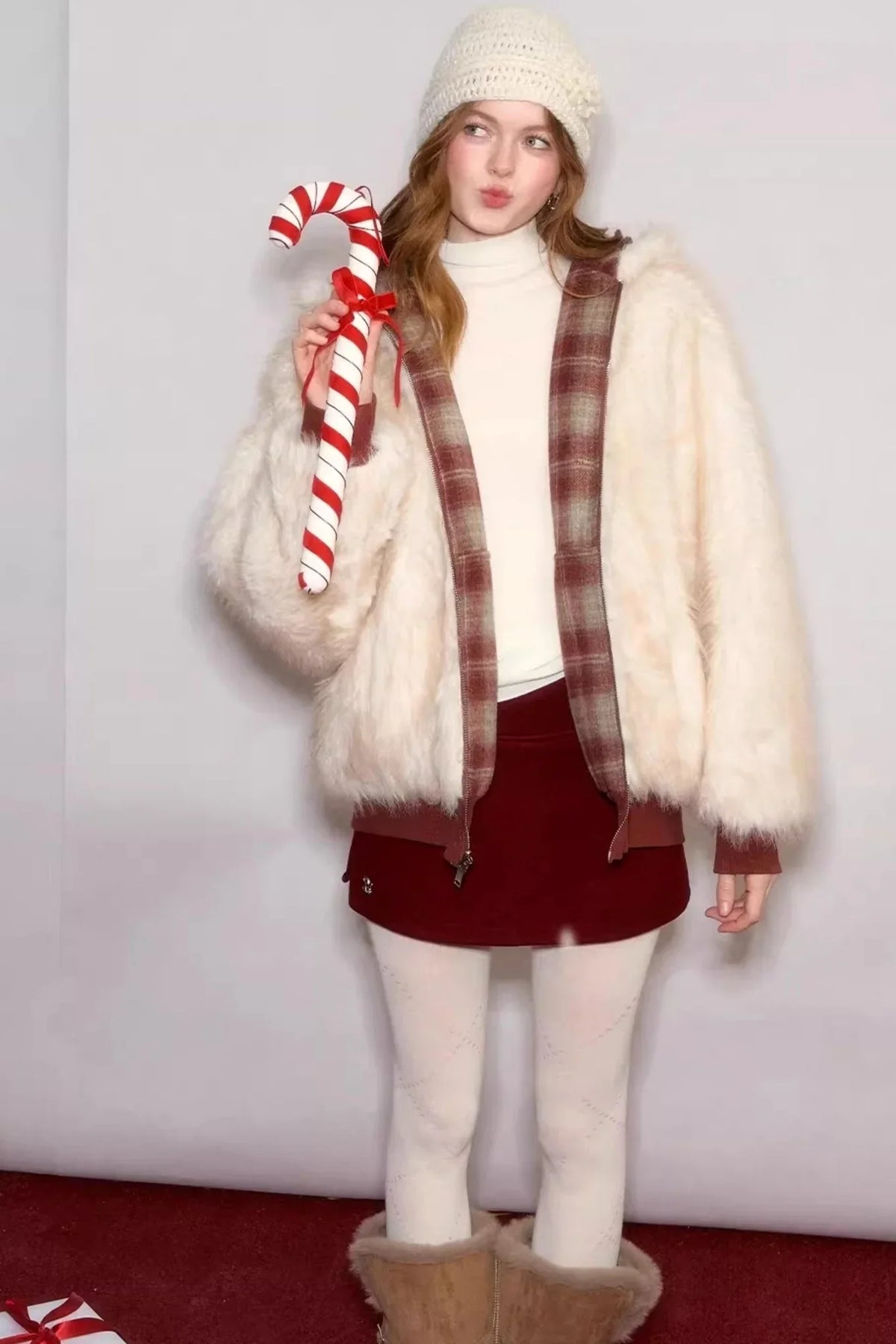 Reversible Plaid Plush Coat