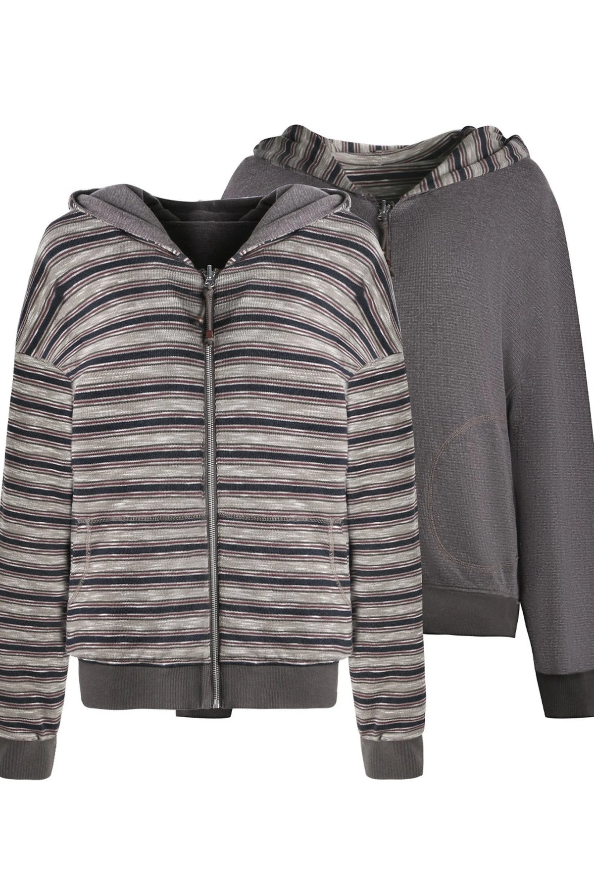 Reversible Striped Hooded Knit Cardigan