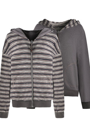 Reversible Striped Hooded Knit Cardigan