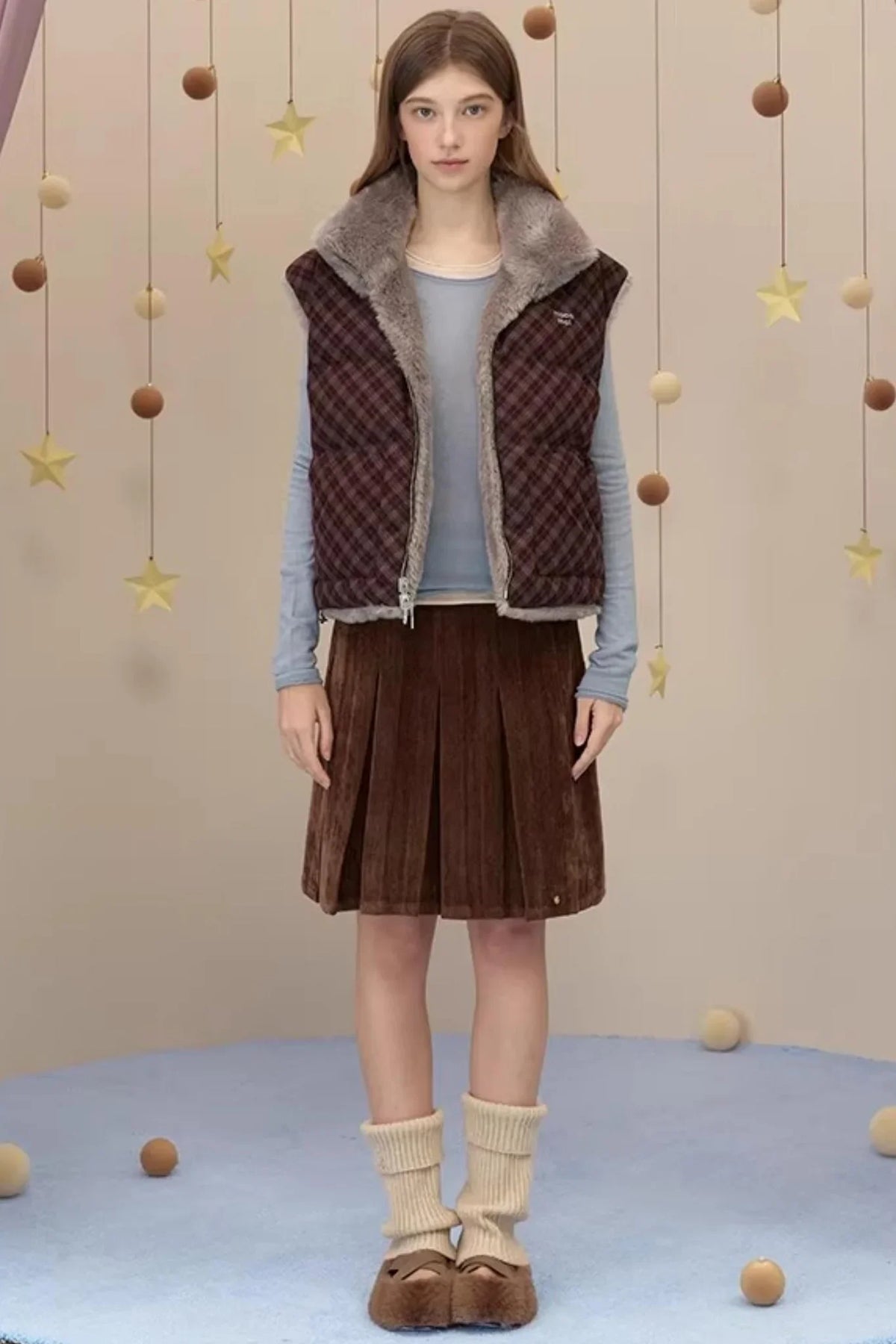 Reversible Suede Pleated Skirt