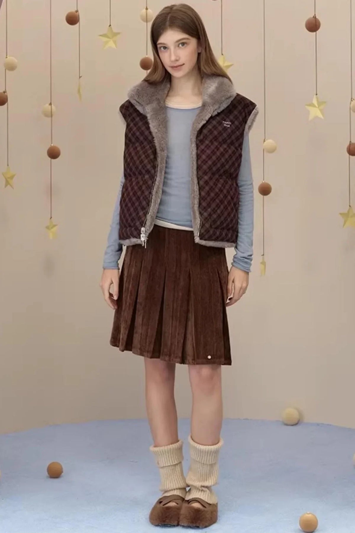Reversible Suede Pleated Skirt