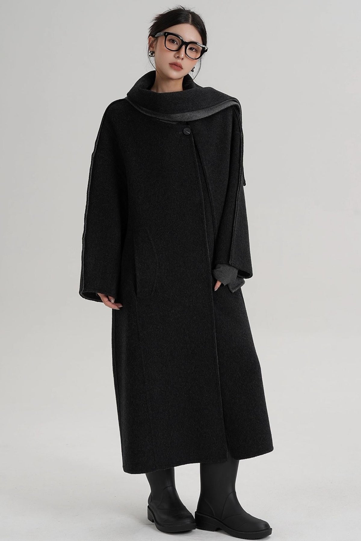 Reversible Two-Tone Scarf Wool Coat