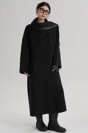Reversible Two-Tone Scarf Wool Coat