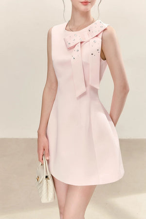 Rhinestone Bow A-Line Dress
