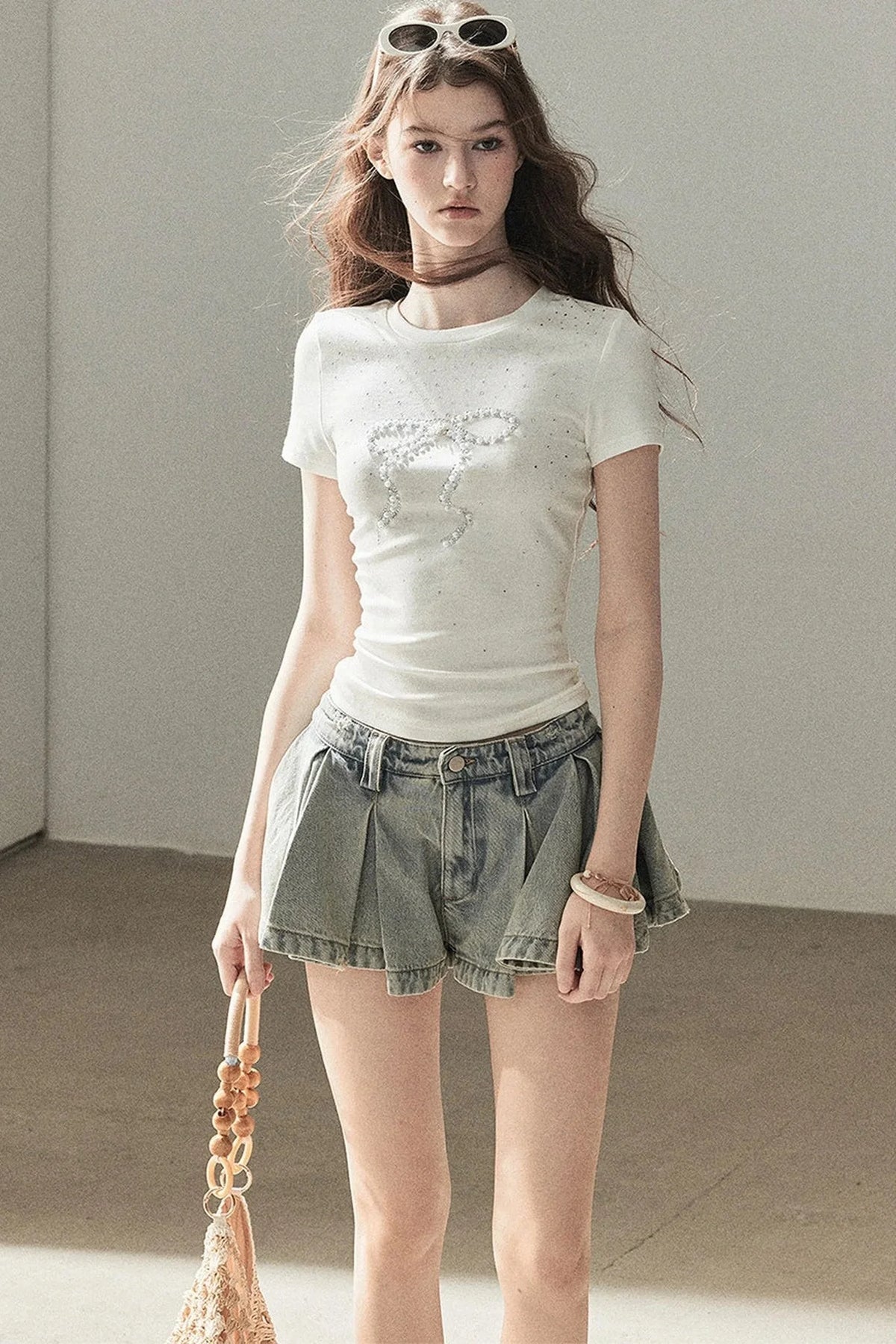 Rhinestone Bow Short-Sleeve T-Shirt